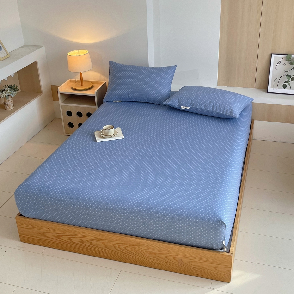 91家纺网 家纺一手货源 找家纺 春皖家纺 2026新款全棉老粗布席子凉席普通款单床笠床笠单件 樱子蓝