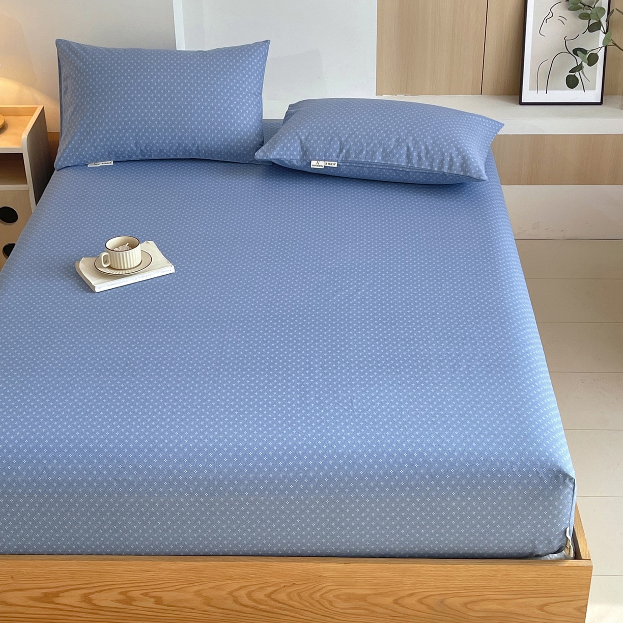 91家纺网 家纺一手货源 找家纺 春皖家纺 2026新款全棉老粗布席子凉席普通款单床笠床笠单件 樱子蓝