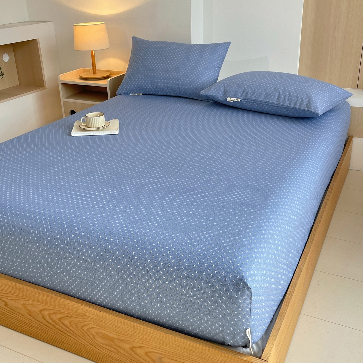 91家纺网 家纺一手货源 找家纺 春皖家纺 2026新款全棉老粗布席子凉席普通款单床笠床笠单件 樱子蓝