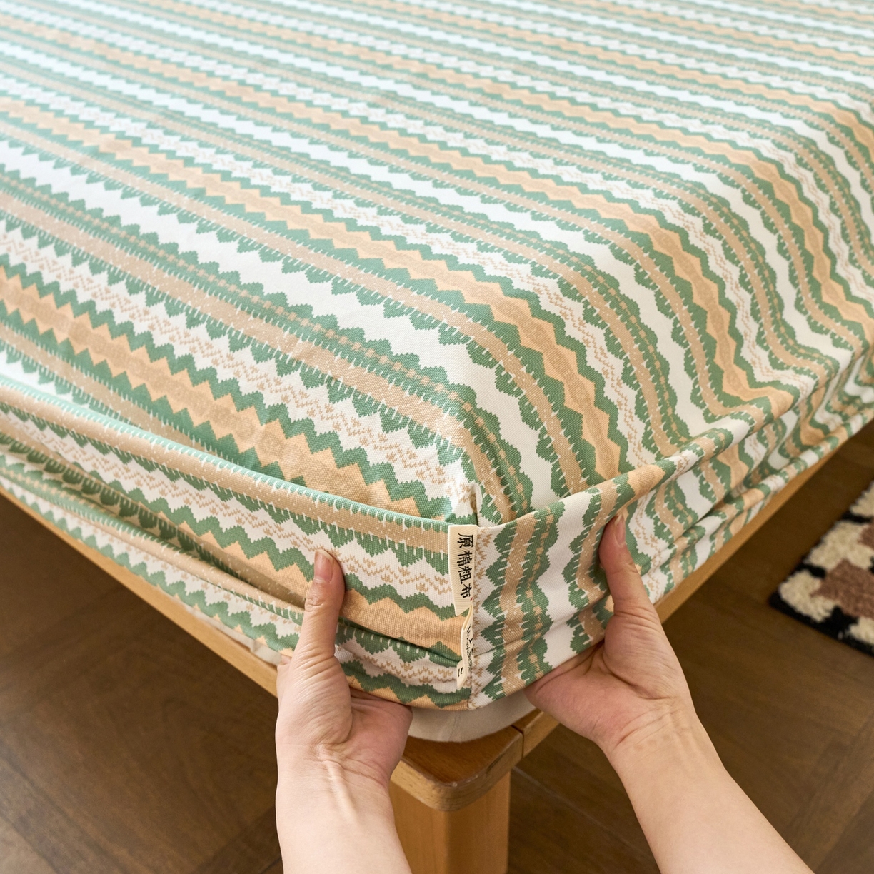 91家纺网 家纺一手货源 找家纺 春皖家纺 2026新款全棉老粗布席子凉席普通款单床笠床笠单件 羽安-绿