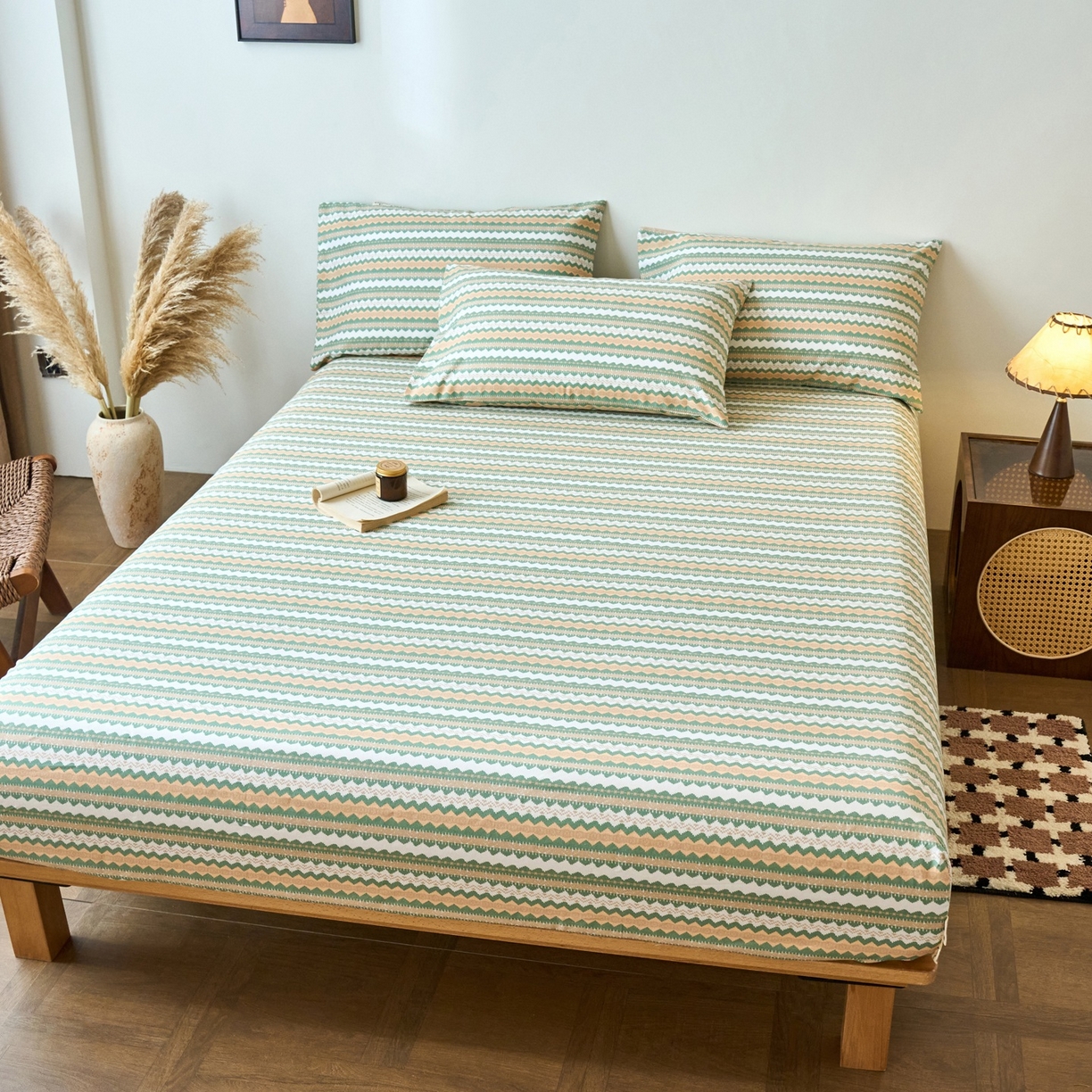 91家纺网 家纺一手货源 找家纺 春皖家纺 2026新款全棉老粗布席子凉席普通款单床笠床笠单件 羽安-绿