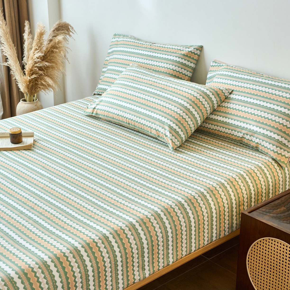 91家纺网 家纺一手货源 找家纺 春皖家纺 2026新款全棉老粗布席子凉席普通款单床笠床笠单件 羽安-绿