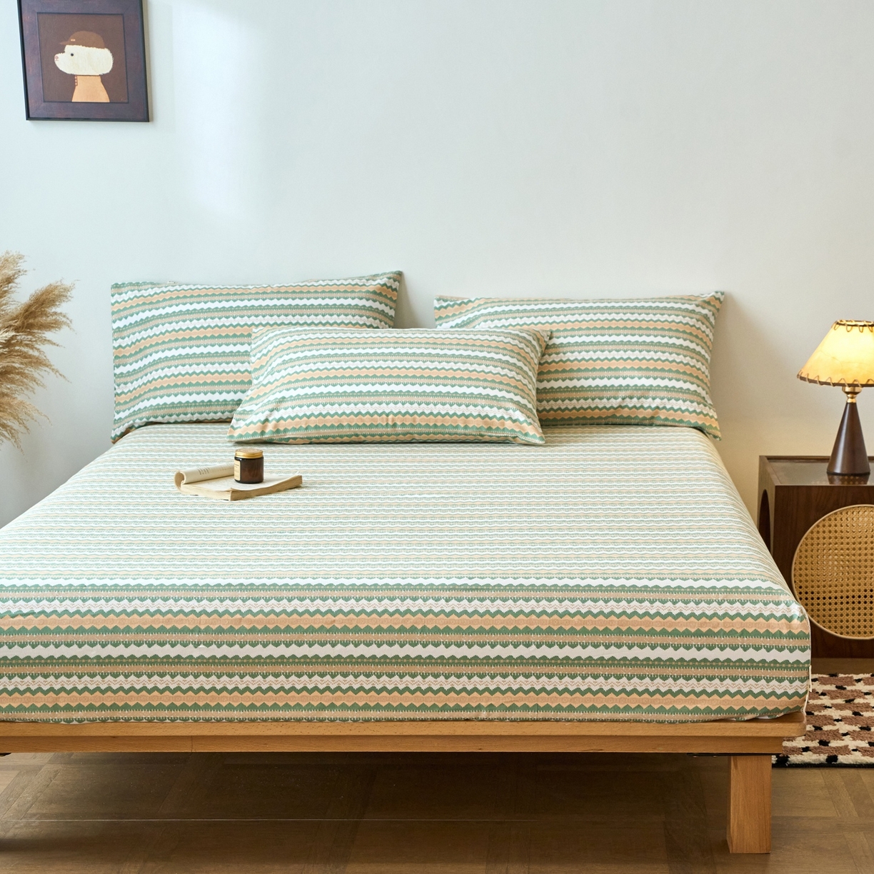 91家纺网 家纺一手货源 找家纺 春皖家纺 2026新款全棉老粗布席子凉席普通款单床笠床笠单件 羽安-绿