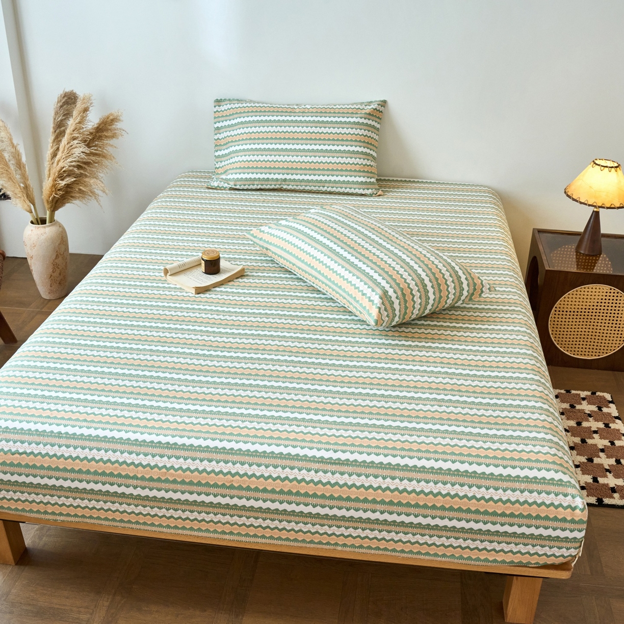 91家纺网 家纺一手货源 找家纺 春皖家纺 2026新款全棉老粗布席子凉席普通款单床笠床笠单件 羽安-绿