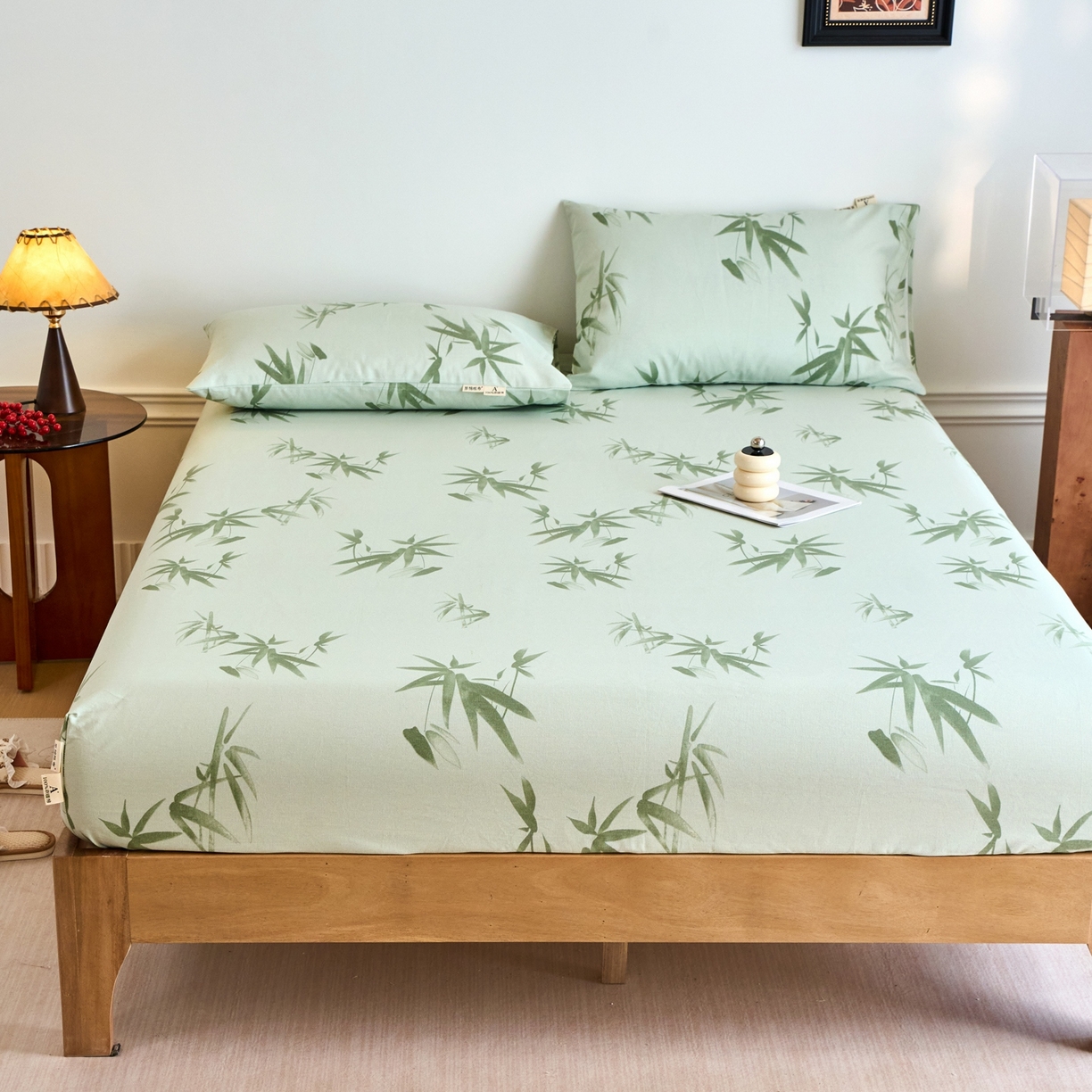 91家纺网 家纺一手货源 找家纺 春皖家纺 2026新款全棉老粗布席子凉席普通款单床笠床笠单件 竹影（无印款）