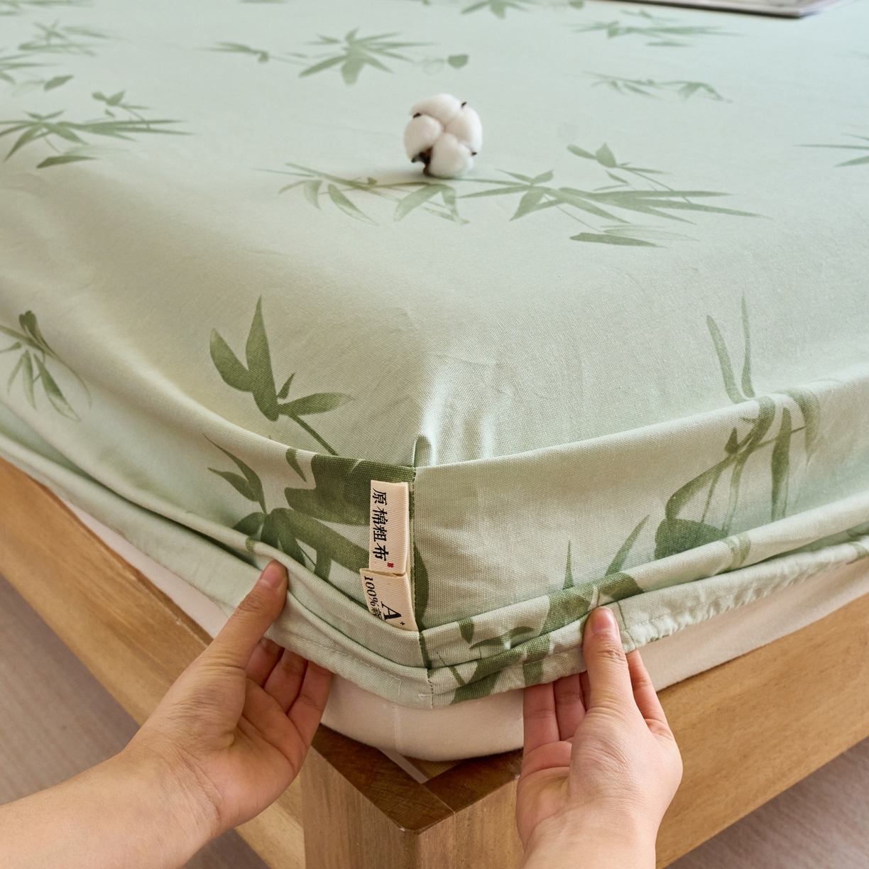 91家纺网 家纺一手货源 找家纺 春皖家纺 2026新款全棉老粗布席子凉席普通款单床笠床笠单件 竹影（无印款）