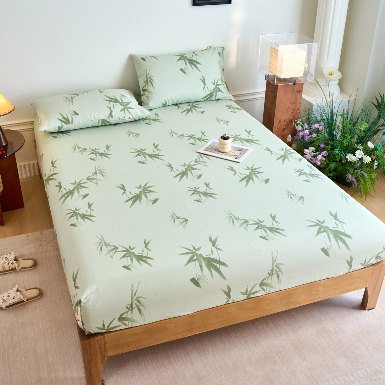 91家纺网 家纺一手货源 找家纺 春皖家纺 2026新款全棉老粗布席子凉席普通款单床笠床笠单件 竹影（无印款）