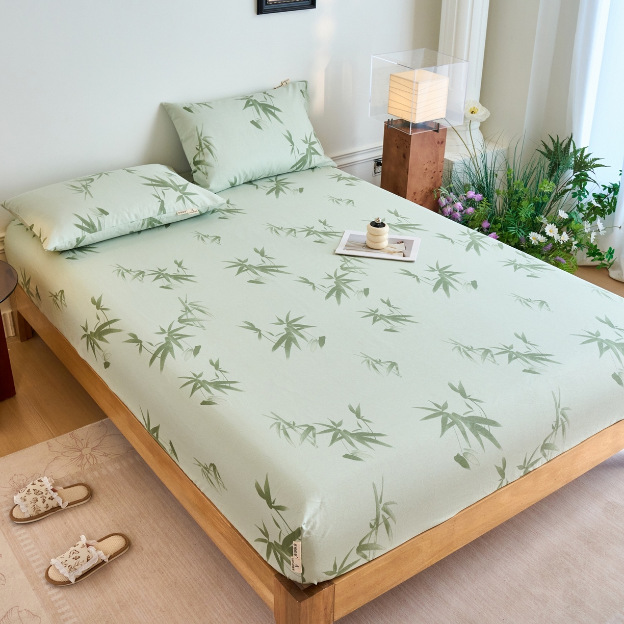 91家纺网 家纺一手货源 找家纺 春皖家纺 2026新款全棉老粗布席子凉席普通款单床笠床笠单件 竹影（无印款）