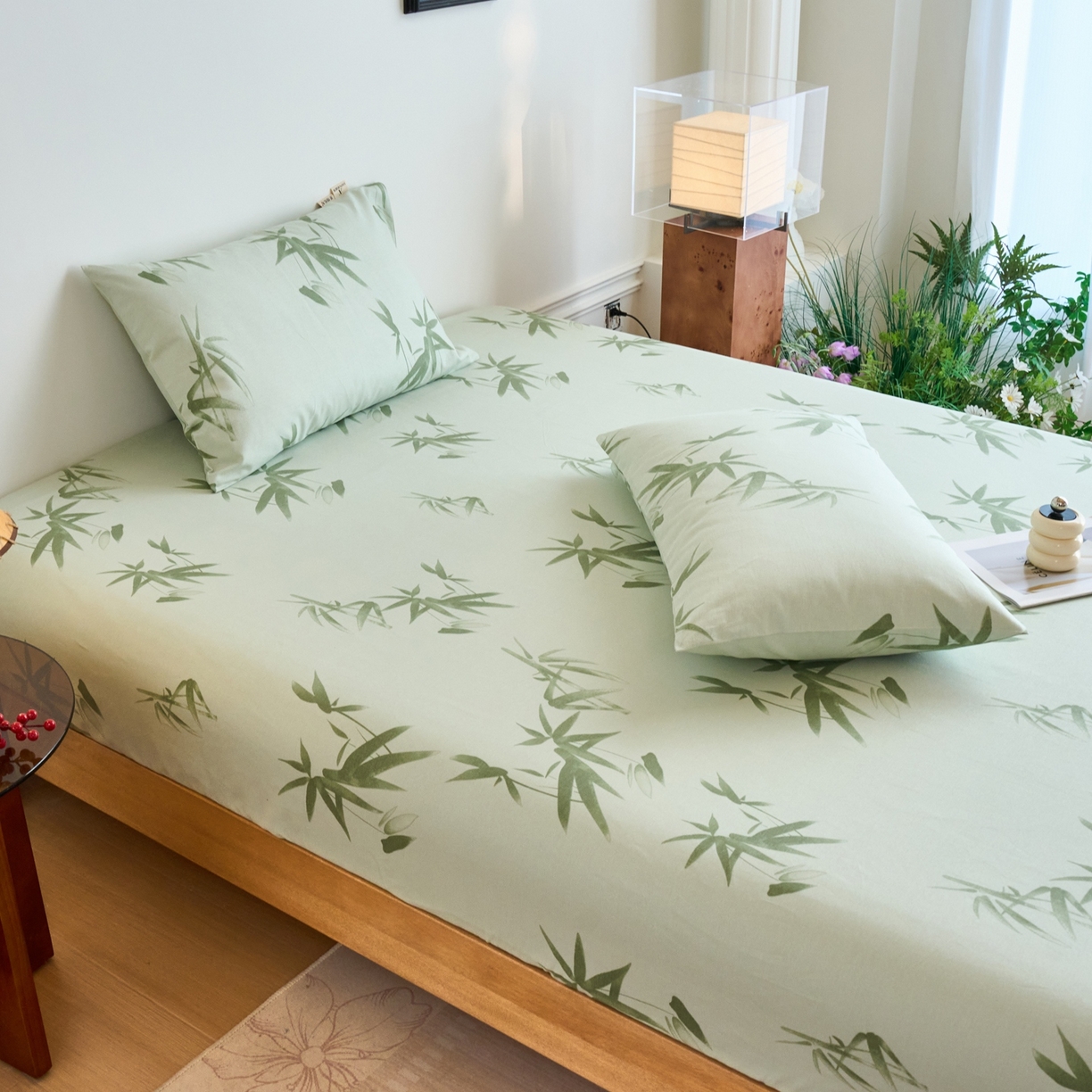 91家纺网 家纺一手货源 找家纺 春皖家纺 2026新款全棉老粗布席子凉席普通款单床笠床笠单件 竹影（无印款）