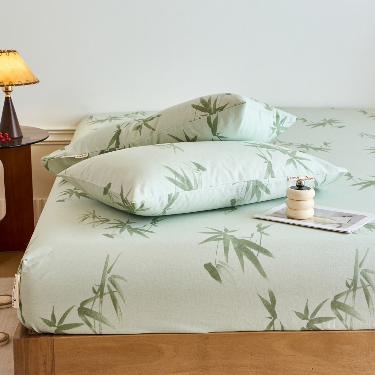 91家纺网 家纺一手货源 找家纺 春皖家纺 2026新款全棉老粗布席子凉席普通款单床笠床笠单件 竹影（无印款）