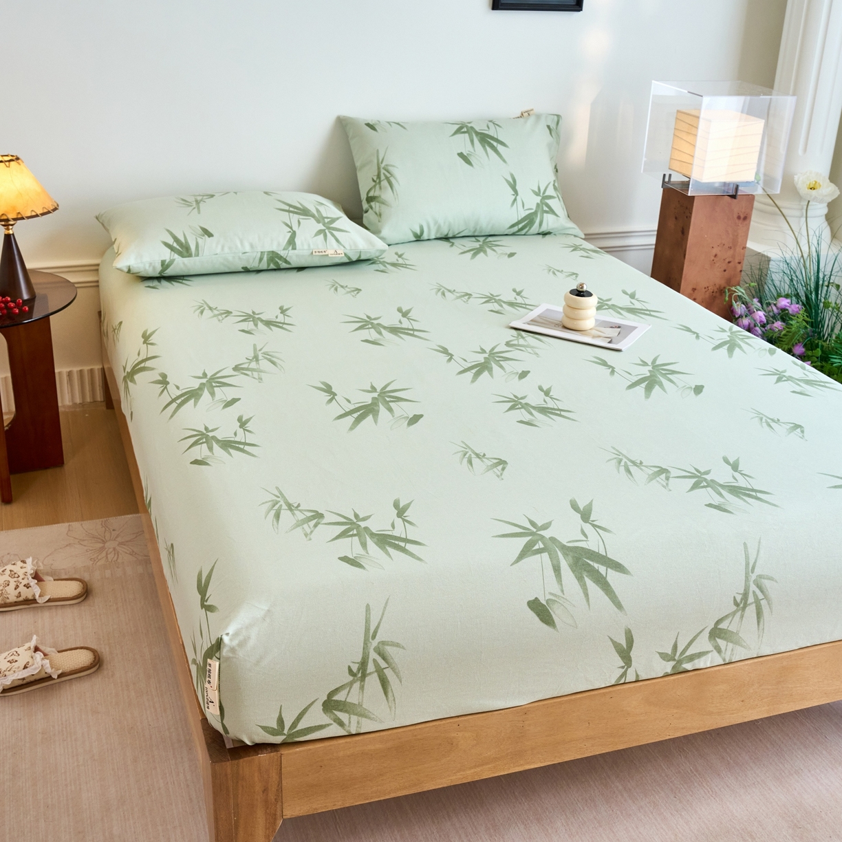 91家纺网 家纺一手货源 找家纺 春皖家纺 2026新款全棉老粗布席子凉席普通款单床笠床笠单件 竹影（无印款）