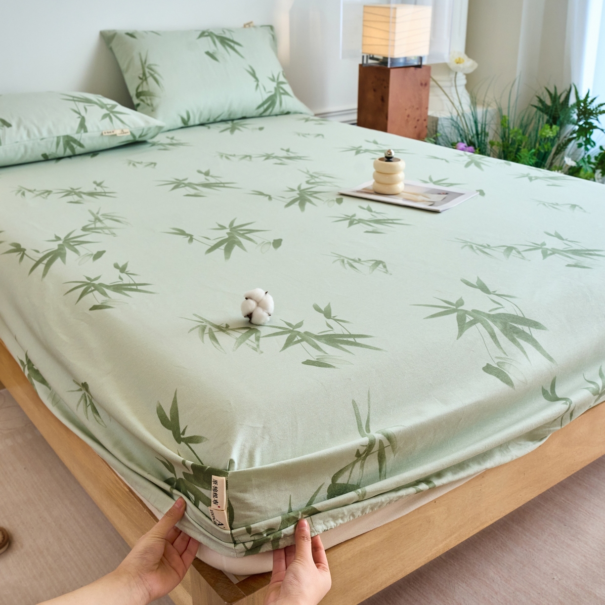 91家纺网 家纺一手货源 找家纺 春皖家纺 2026新款全棉老粗布席子凉席普通款单床笠床笠单件 竹影（无印款）