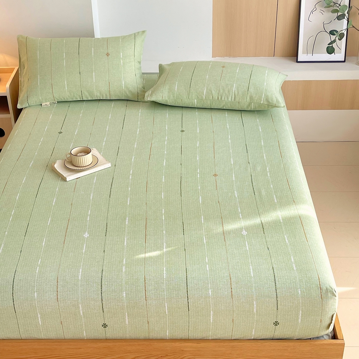 91家纺网 家纺一手货源 找家纺 春皖家纺 2026新款全棉老粗布席子凉席普通款单床笠床笠单件 自然-绿