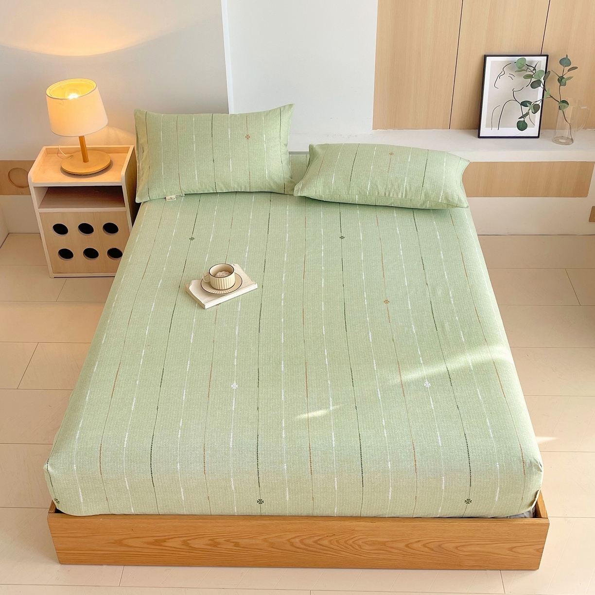 91家纺网 家纺一手货源 找家纺 春皖家纺 2026新款全棉老粗布席子凉席普通款单床笠床笠单件 自然-绿