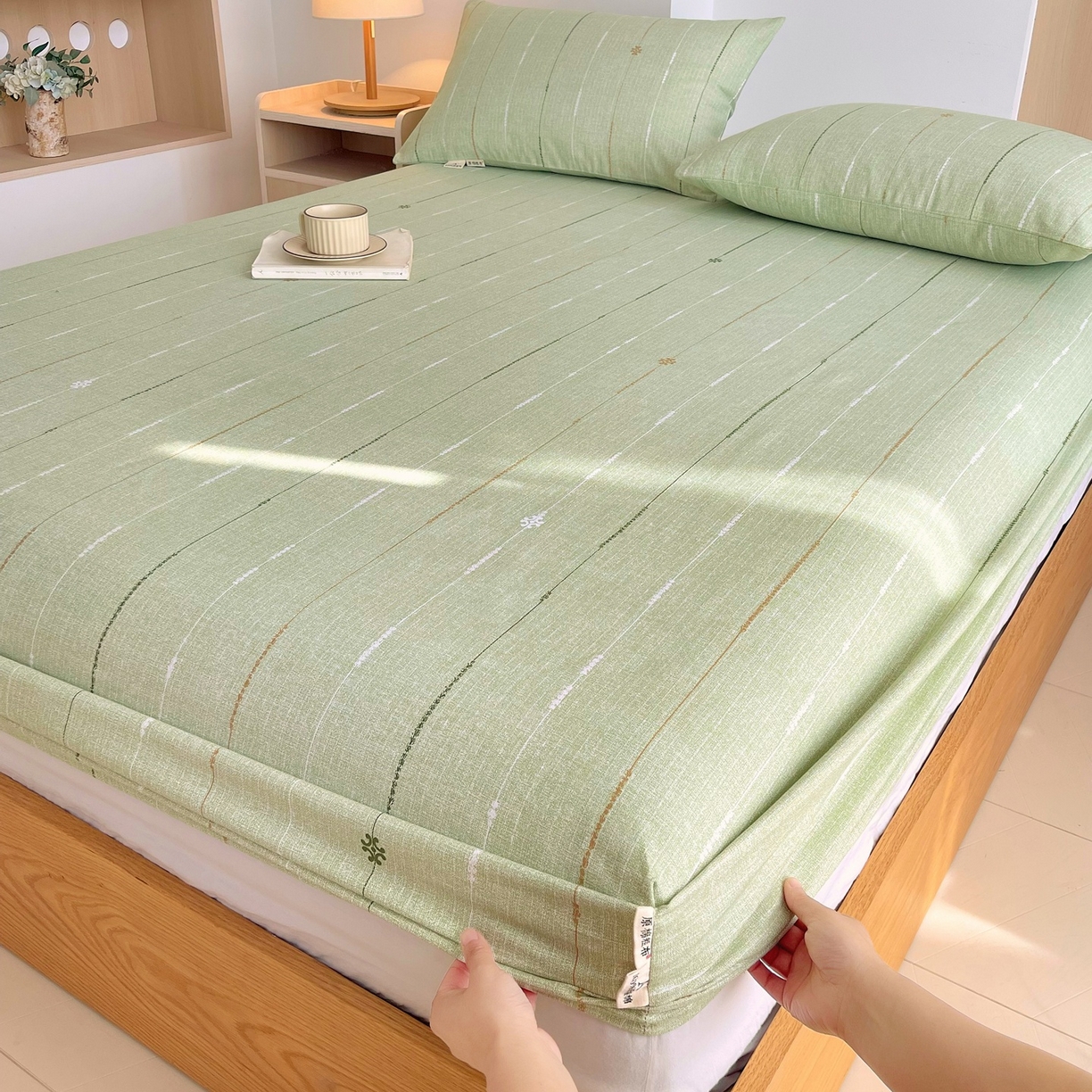 91家纺网 家纺一手货源 找家纺 春皖家纺 2026新款全棉老粗布席子凉席普通款单床笠床笠单件 自然-绿