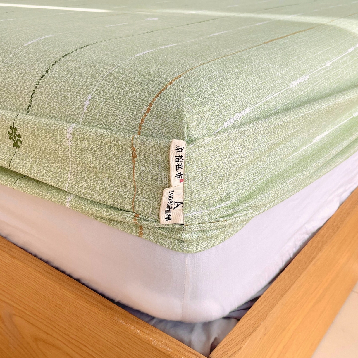 91家纺网 家纺一手货源 找家纺 春皖家纺 2026新款全棉老粗布席子凉席普通款单床笠床笠单件 自然-绿