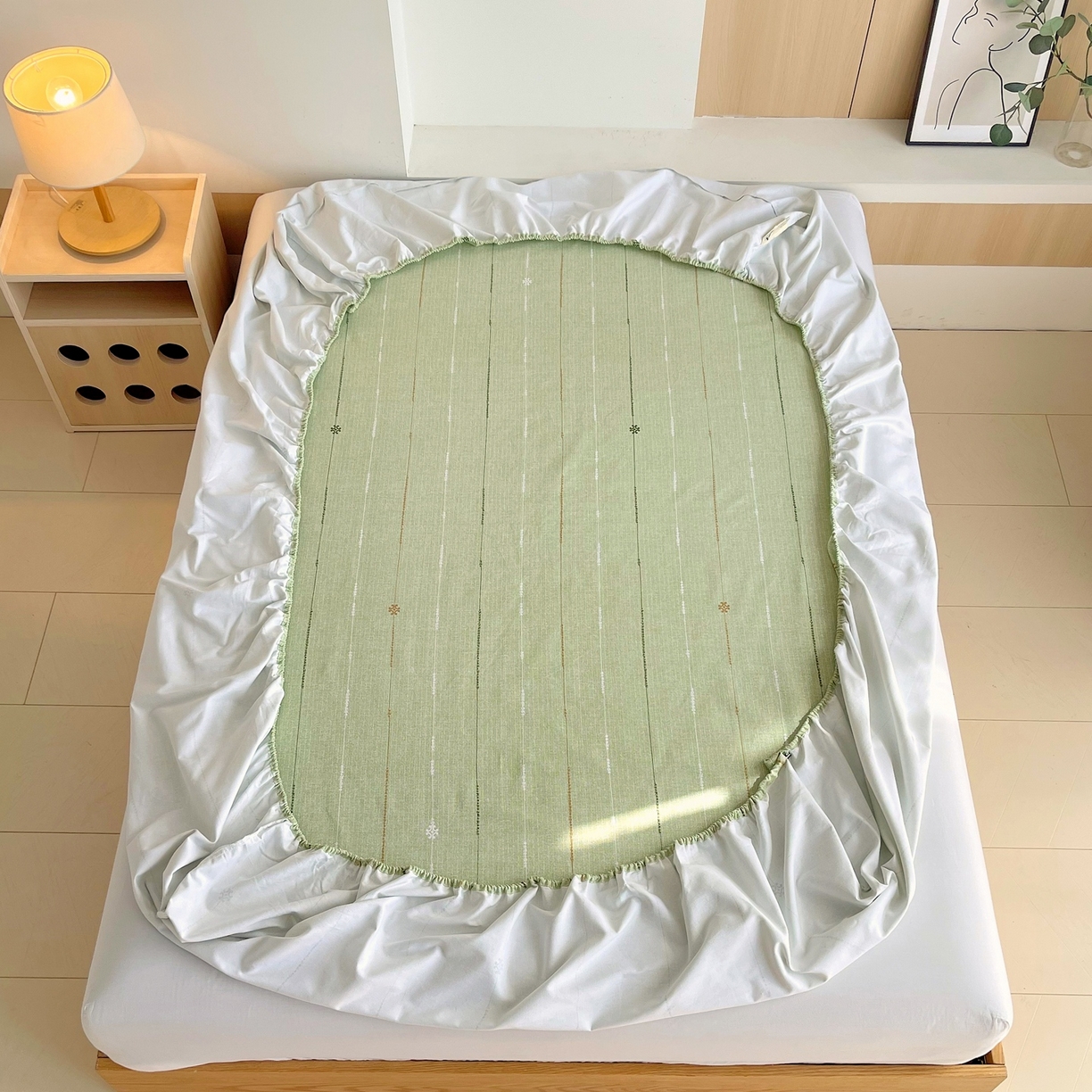 91家纺网 家纺一手货源 找家纺 春皖家纺 2026新款全棉老粗布席子凉席普通款单床笠床笠单件 自然-绿