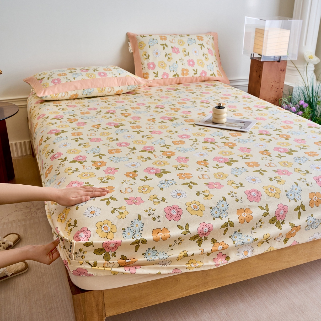 91家纺网 家纺一手货源 找家纺 春皖家纺 2026新款全棉老粗布席子凉席工艺款单床笠床笠单件 繁华