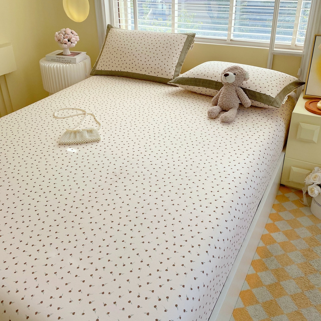 91家纺网 家纺一手货源 找家纺 春皖家纺 2026新款全棉老粗布席子凉席工艺款单床笠床笠单件 风信咖