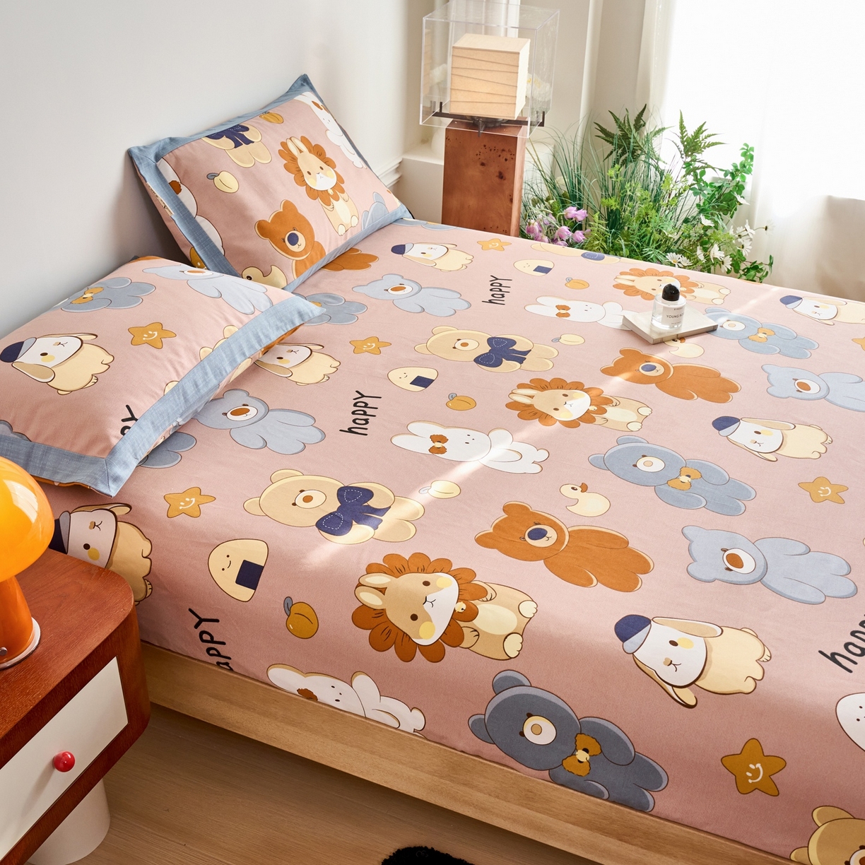 91家纺网 家纺一手货源 找家纺 春皖家纺 2026新款全棉老粗布席子凉席工艺款单床笠床笠单件 快乐熊