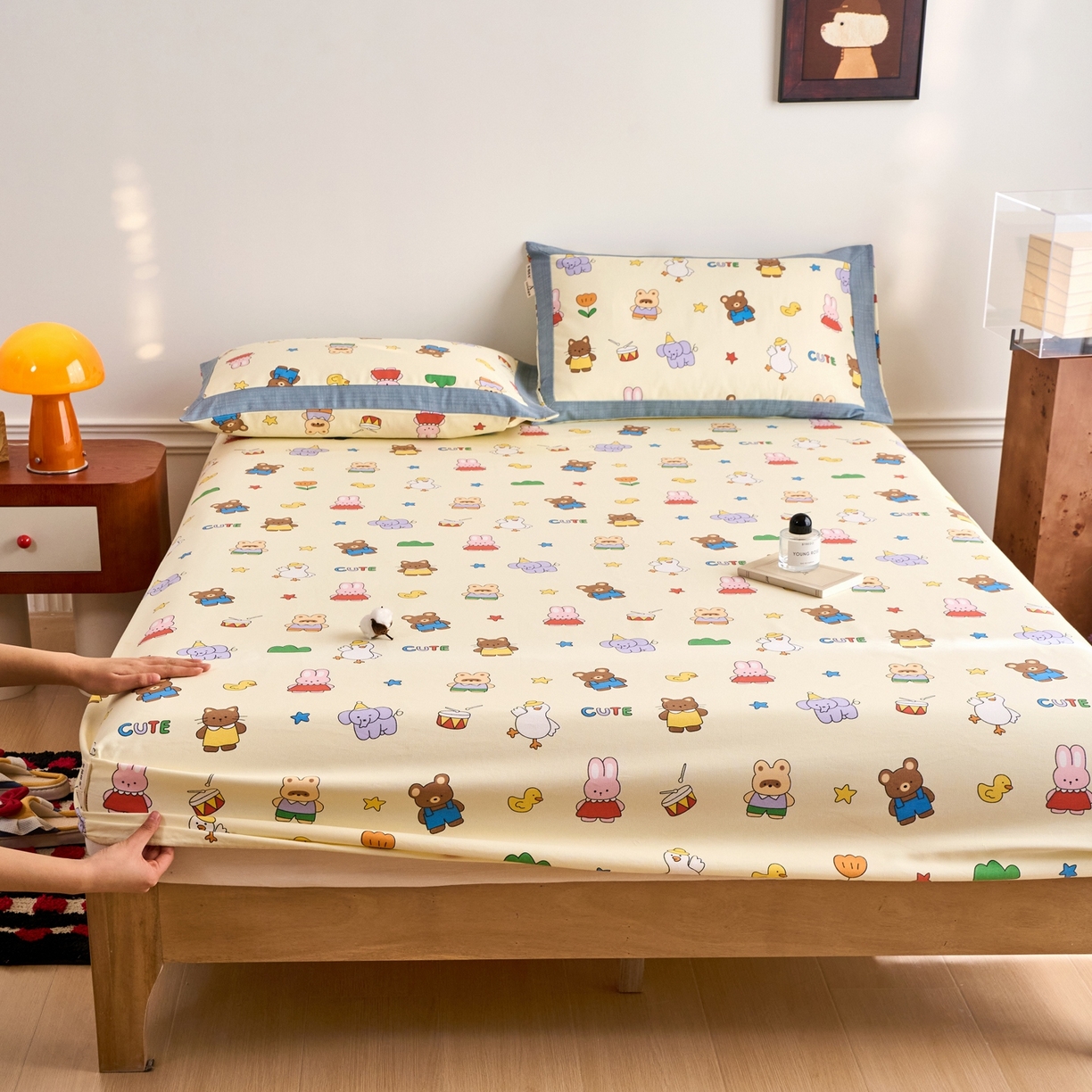 春皖家纺 2026新款全棉老粗布席子凉席工艺款单床笠床笠单件 快乐园