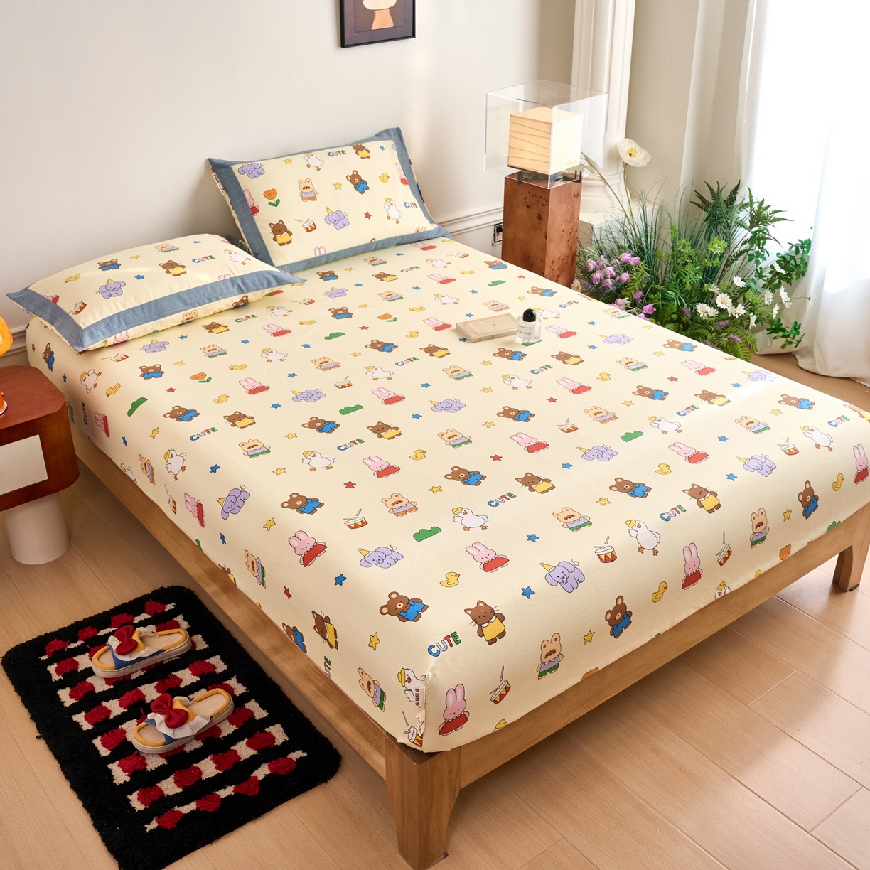 91家纺网 家纺一手货源 找家纺 春皖家纺 2026新款全棉老粗布席子凉席工艺款单床笠床笠单件 快乐园