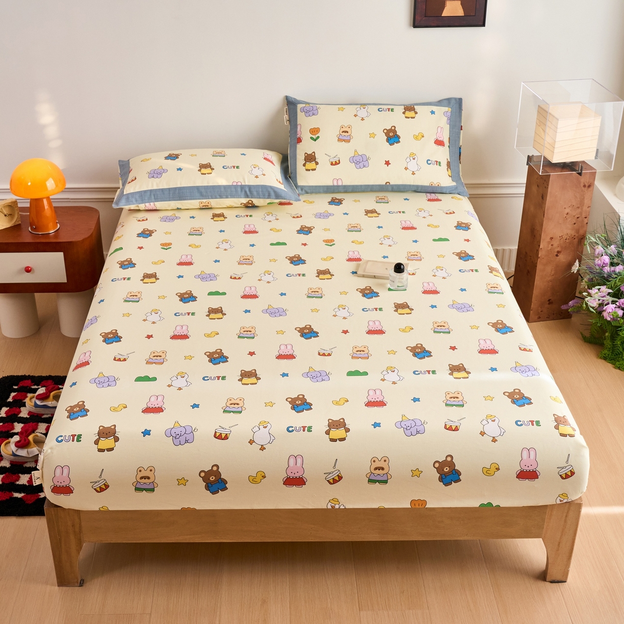 91家纺网 家纺一手货源 找家纺 春皖家纺 2026新款全棉老粗布席子凉席工艺款单床笠床笠单件 快乐园