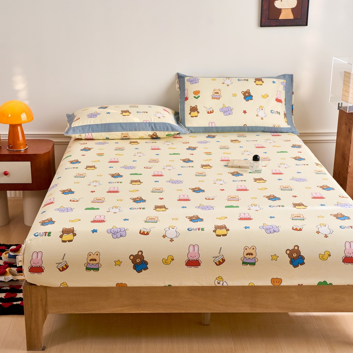 91家纺网 家纺一手货源 找家纺 春皖家纺 2026新款全棉老粗布席子凉席工艺款单床笠床笠单件 快乐园