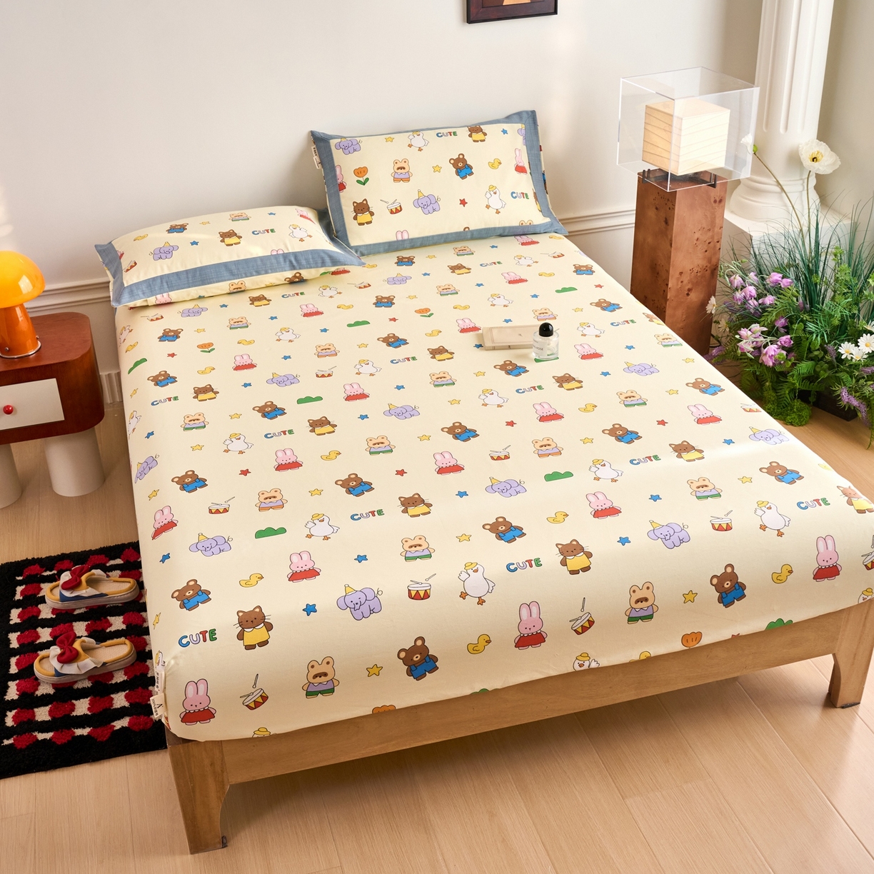 91家纺网 家纺一手货源 找家纺 春皖家纺 2026新款全棉老粗布席子凉席工艺款单床笠床笠单件 快乐园