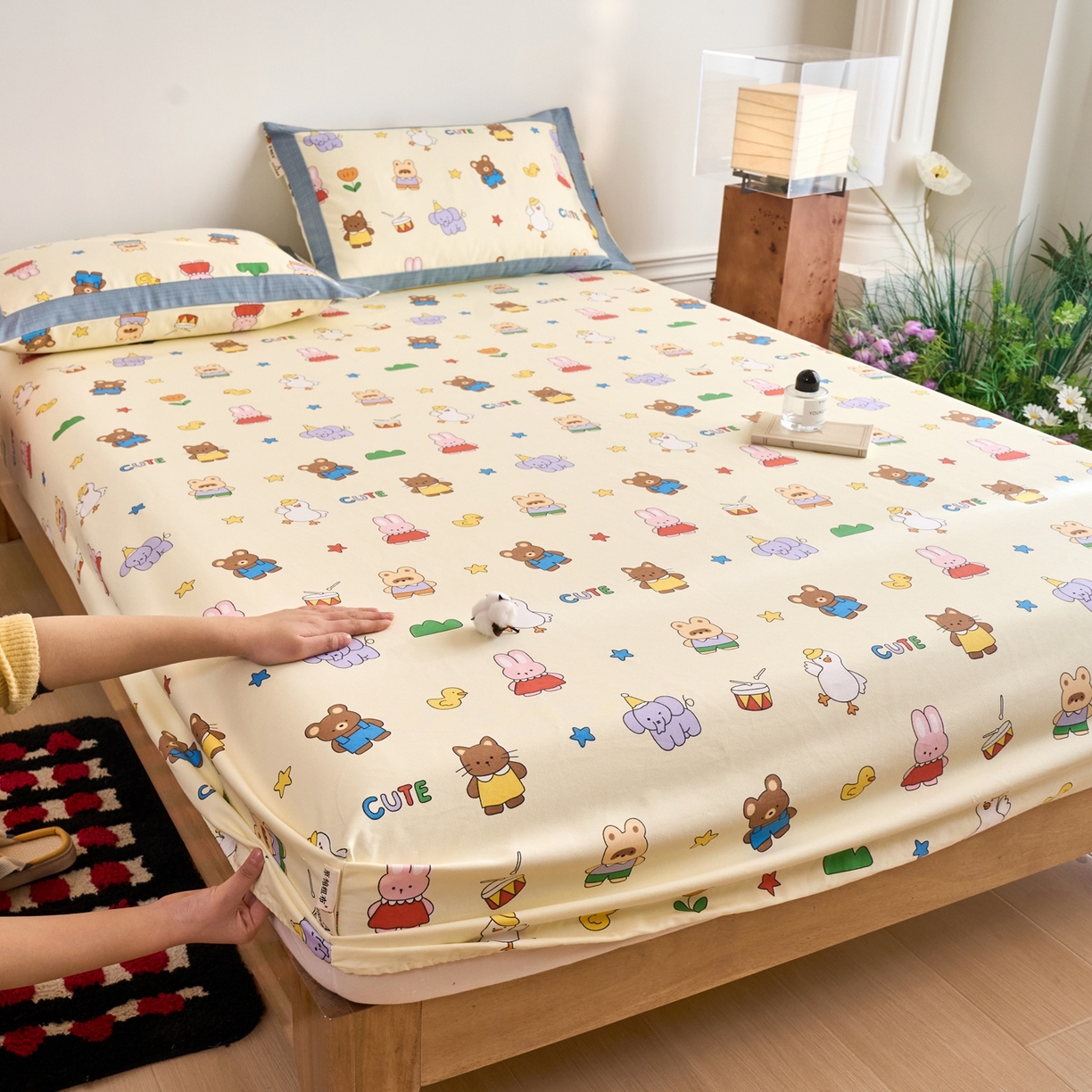 91家纺网 家纺一手货源 找家纺 春皖家纺 2026新款全棉老粗布席子凉席工艺款单床笠床笠单件 快乐园