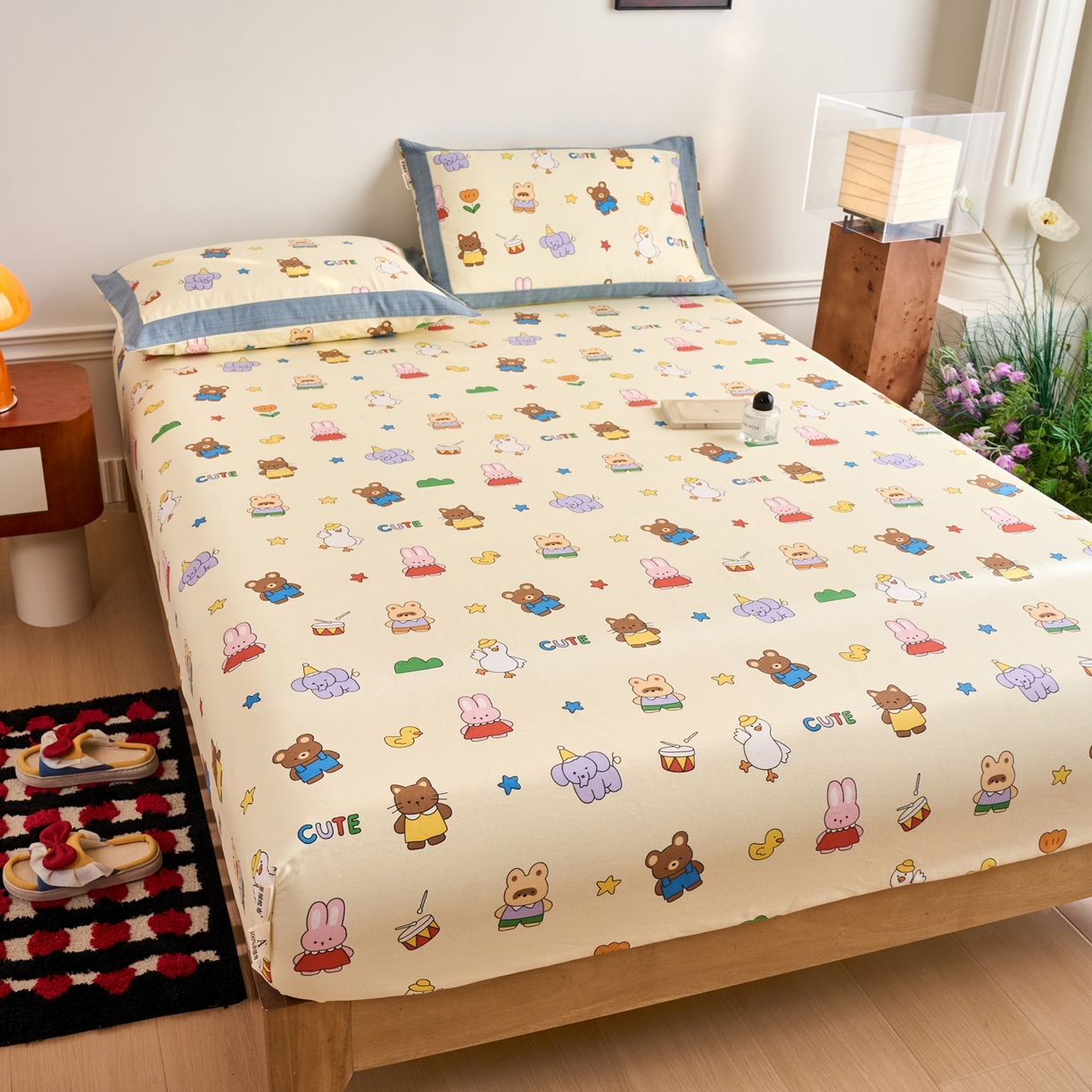 91家纺网 家纺一手货源 找家纺 春皖家纺 2026新款全棉老粗布席子凉席工艺款单床笠床笠单件 快乐园