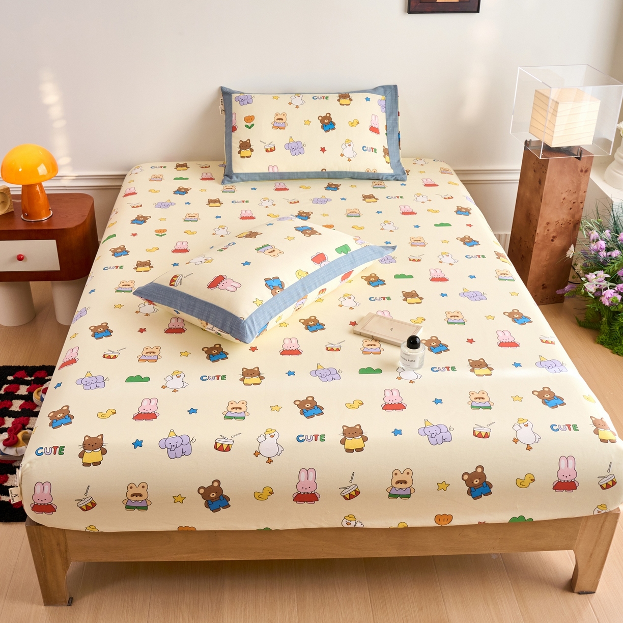 91家纺网 家纺一手货源 找家纺 春皖家纺 2026新款全棉老粗布席子凉席工艺款单床笠床笠单件 快乐园