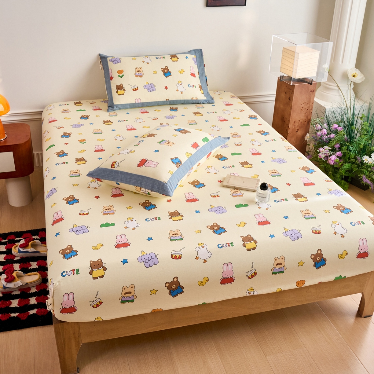 91家纺网 家纺一手货源 找家纺 春皖家纺 2026新款全棉老粗布席子凉席工艺款单床笠床笠单件 快乐园