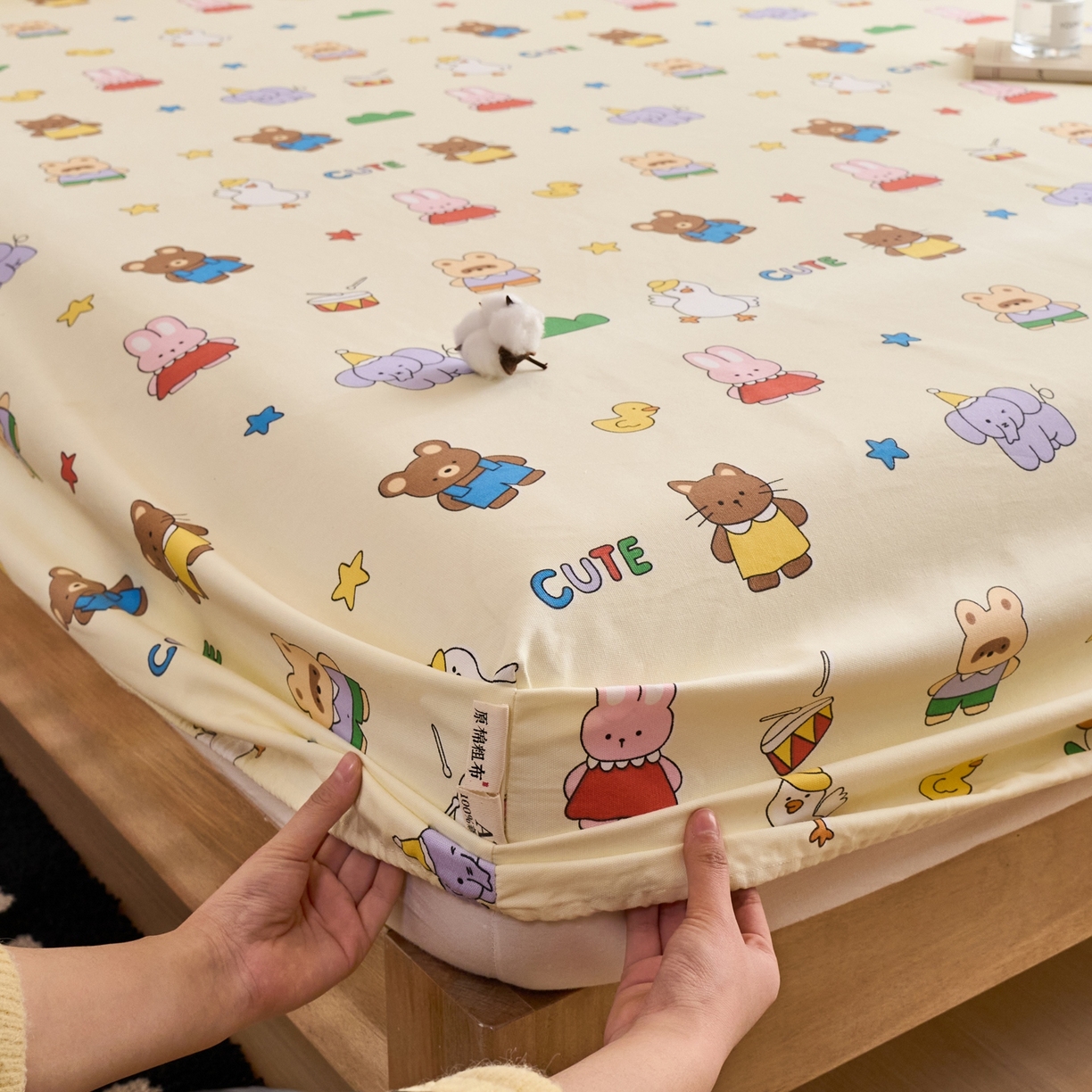 91家纺网 家纺一手货源 找家纺 春皖家纺 2026新款全棉老粗布席子凉席工艺款单床笠床笠单件 快乐园