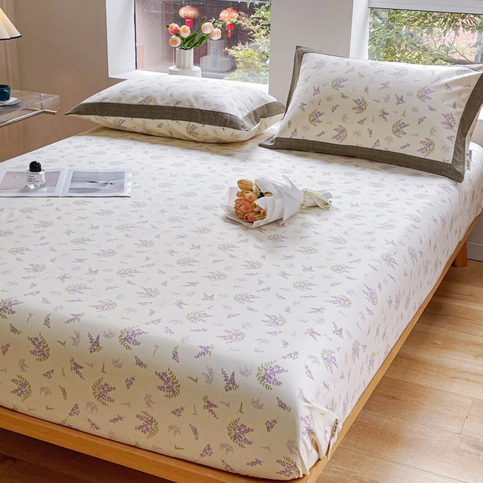 91家纺网 家纺一手货源 找家纺 春皖家纺 2026新款全棉老粗布席子凉席工艺款单床笠床笠单件 浪漫紫