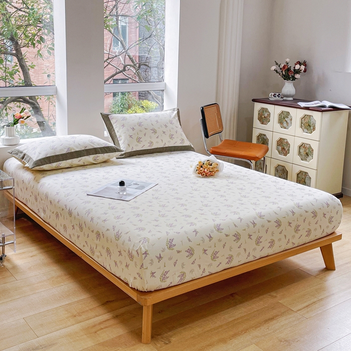 91家纺网 家纺一手货源 找家纺 春皖家纺 2026新款全棉老粗布席子凉席工艺款单床笠床笠单件 浪漫紫