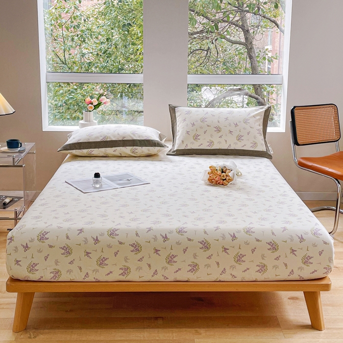 91家纺网 家纺一手货源 找家纺 春皖家纺 2026新款全棉老粗布席子凉席工艺款单床笠床笠单件 浪漫紫