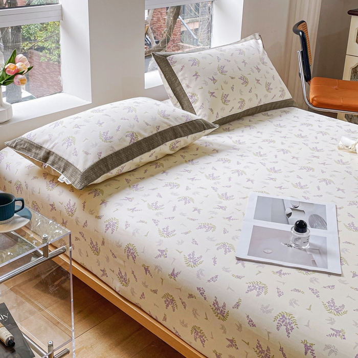 91家纺网 家纺一手货源 找家纺 春皖家纺 2026新款全棉老粗布席子凉席工艺款单床笠床笠单件 浪漫紫