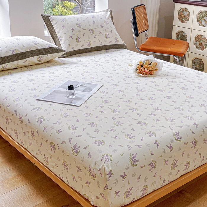 91家纺网 家纺一手货源 找家纺 春皖家纺 2026新款全棉老粗布席子凉席工艺款单床笠床笠单件 浪漫紫