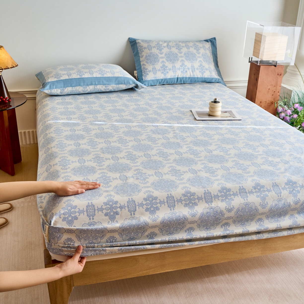 91家纺网 家纺一手货源 找家纺 春皖家纺 2026新款全棉老粗布席子凉席工艺款单床笠床笠单件 卢卡