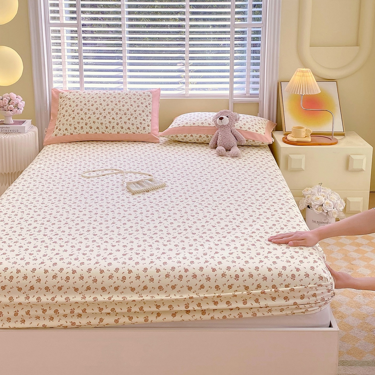 春皖家纺 2026新款全棉老粗布席子凉席工艺款单床笠床笠单件 玫瑰情