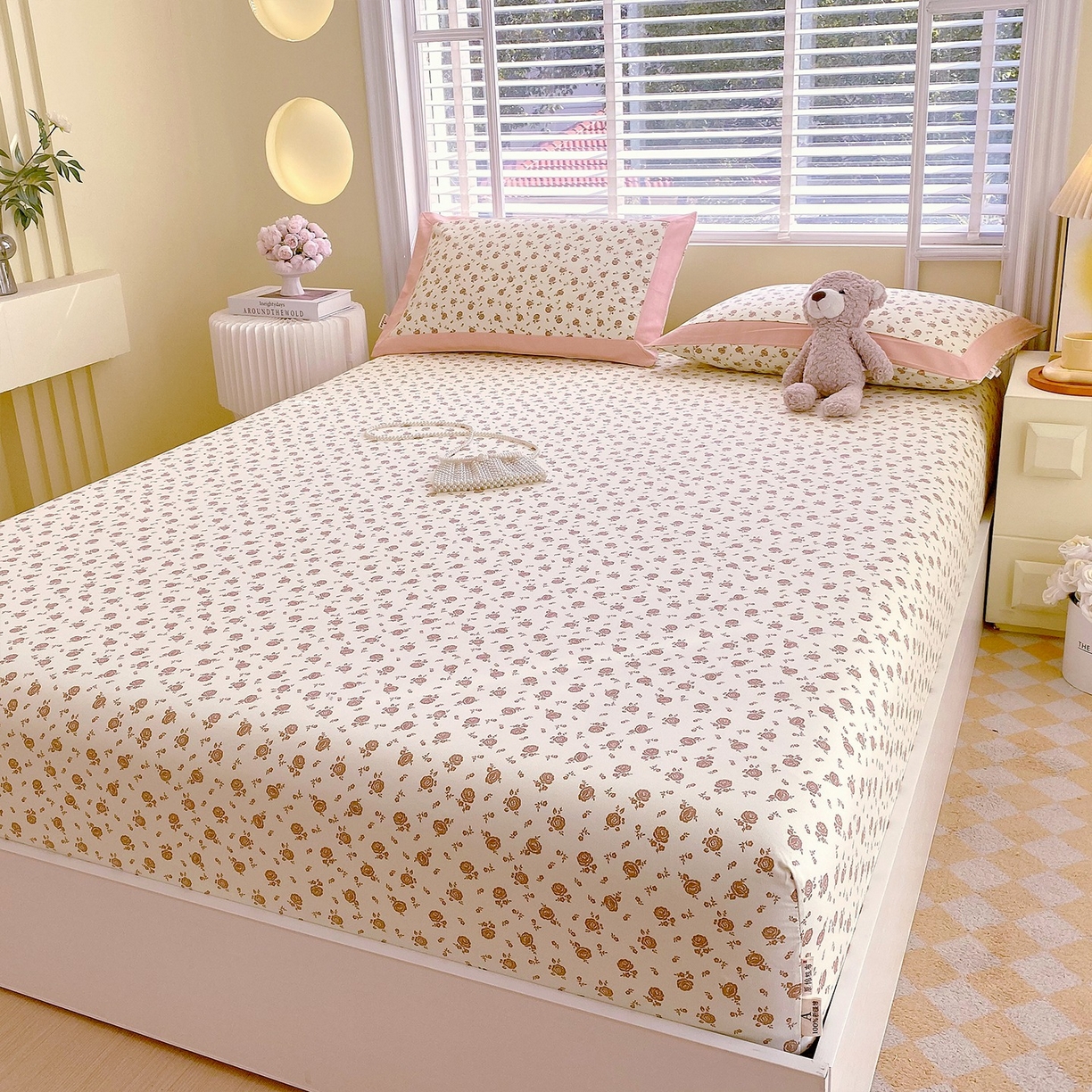 91家纺网 家纺一手货源 找家纺 春皖家纺 2026新款全棉老粗布席子凉席工艺款单床笠床笠单件 玫瑰情