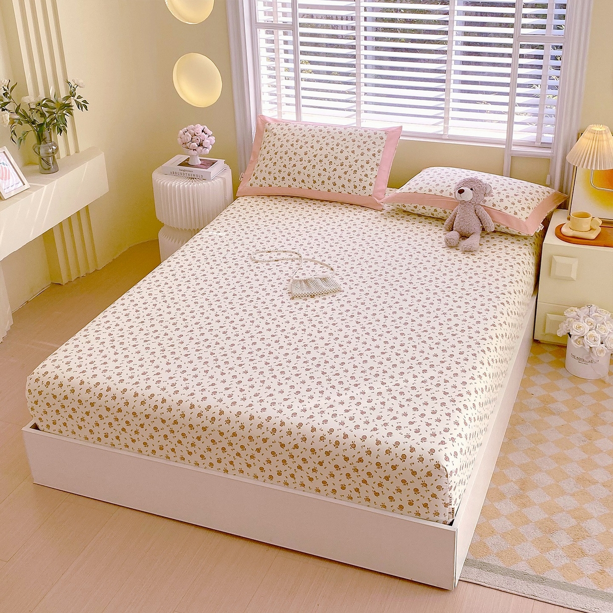 91家纺网 家纺一手货源 找家纺 春皖家纺 2026新款全棉老粗布席子凉席工艺款单床笠床笠单件 玫瑰情