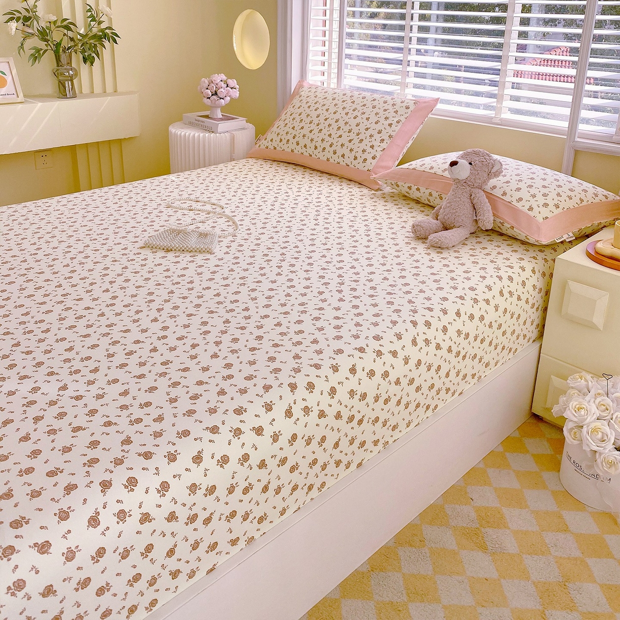 91家纺网 家纺一手货源 找家纺 春皖家纺 2026新款全棉老粗布席子凉席工艺款单床笠床笠单件 玫瑰情