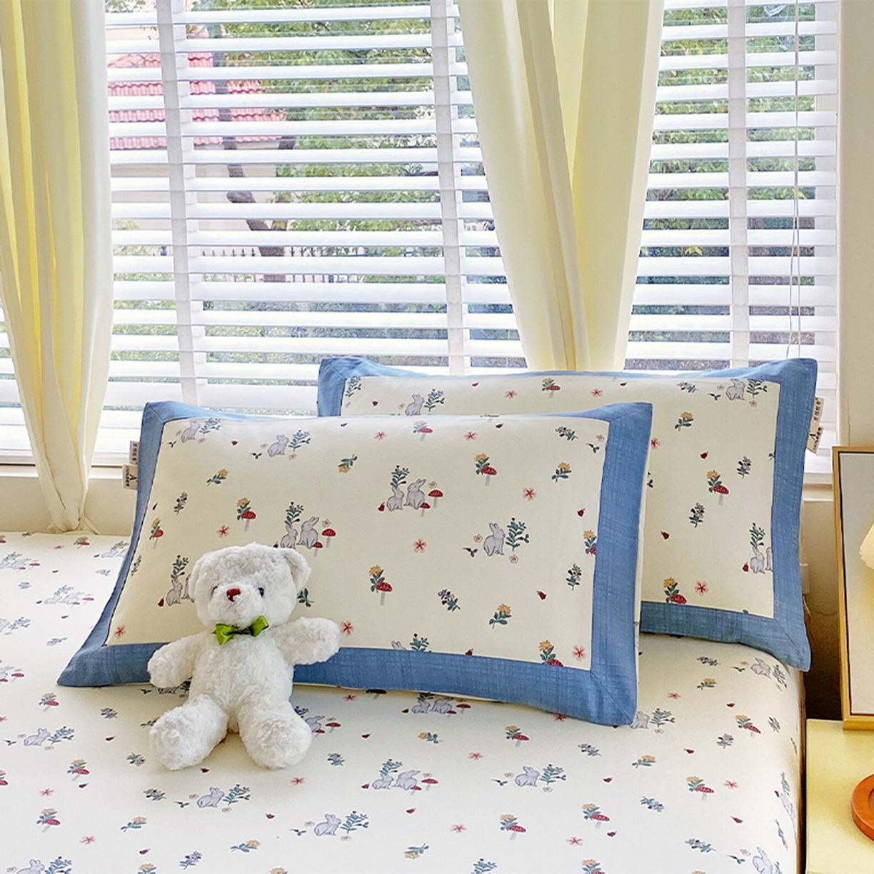 91家纺网 家纺一手货源 找家纺 春皖家纺 2026新款全棉老粗布席子凉席工艺款单床笠床笠单件 蘑菇兔