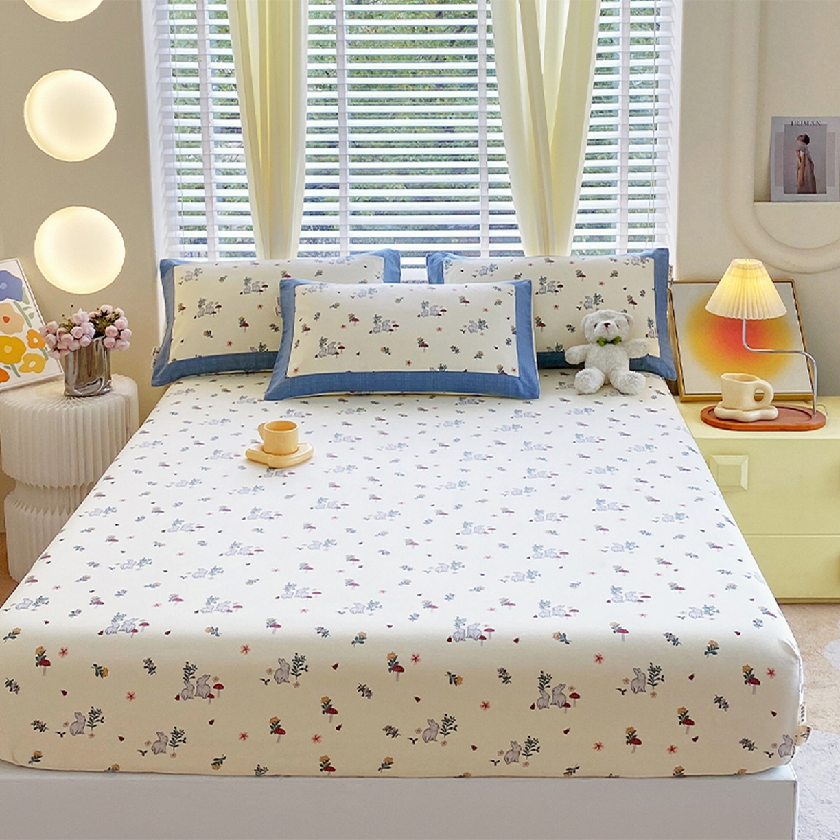 91家纺网 家纺一手货源 找家纺 春皖家纺 2026新款全棉老粗布席子凉席工艺款单床笠床笠单件 蘑菇兔