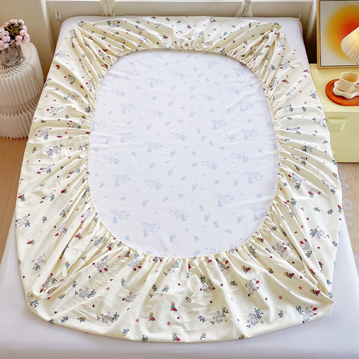 91家纺网 家纺一手货源 找家纺 春皖家纺 2026新款全棉老粗布席子凉席工艺款单床笠床笠单件 蘑菇兔