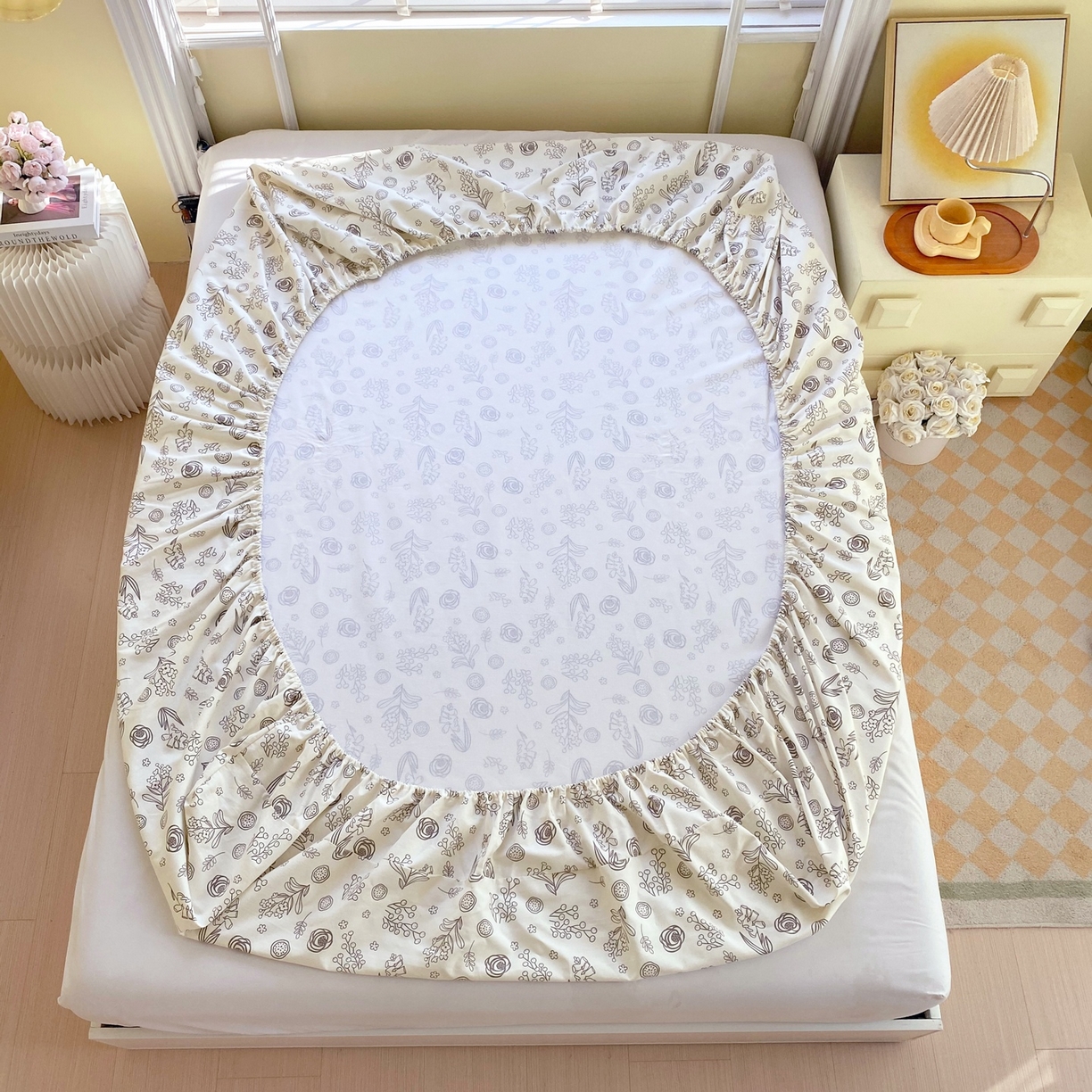 91家纺网 家纺一手货源 找家纺 春皖家纺 2026新款全棉老粗布席子凉席工艺款单床笠床笠单件 浅韵-白