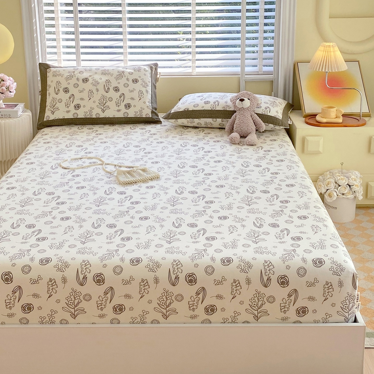 91家纺网 家纺一手货源 找家纺 春皖家纺 2026新款全棉老粗布席子凉席工艺款单床笠床笠单件 浅韵-白