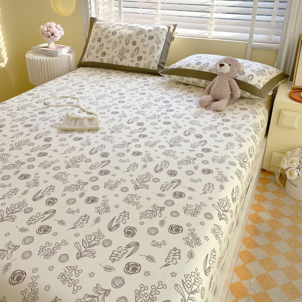 91家纺网 家纺一手货源 找家纺 春皖家纺 2026新款全棉老粗布席子凉席工艺款单床笠床笠单件 浅韵-白